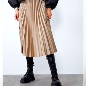 ZARA satin effect pleated midi skirt